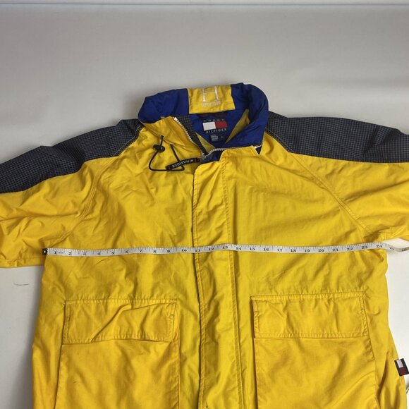 VTG Tommy Hilfiger Hooded Tactical Windbreaker Yellow Rain Jacket Men’s Size M - Picture 10 of 16